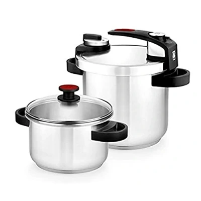 Afbeelding van BRA Tekna Set van 2 snelkookpannen roestvrij staal 18/10, 4 + 7 l, voor alle warmtebronnen, inclusief inductie, incl. glazen opening