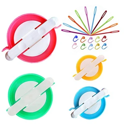 Afbeelding van Pom poms maken kit, kwastjes weven kit voor het van pompons, 4 stuks pompons + 10 breisteekmarkeringen plastic naalden (24)