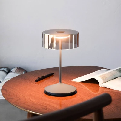Afbeelding van Numotion LED oplaadbare tafellamp, grafiet, glas, IP54, dimbaar