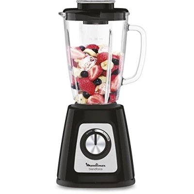 Afbeelding van Moulinex Elektrische mixer, glazen kom 1,75 l, vermogen 800 W, veilige vergrendeling, ergonomisch, korrelmolen, smoothies, gemalen ijs, blendforce, zwart LM430810