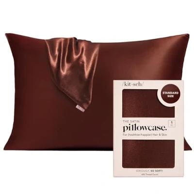 Afbeelding van Kitsch 100% satijnen kussensloop, zachter dan zijde, veganistische zijden kussensloop (chocoladebruin, standaard/queensize (1 stuk)