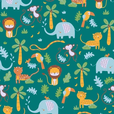 Afbeelding van JUNGLE DIEREN BEHANG Kinderkamer groen geel blauw bruin wit A.S. Création Little Love