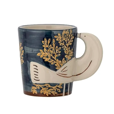 Afbeelding van Bloomingville Hezha 82066105 mok van aardewerk, met vogelhandvat, vaatwasmachinebestendig, 8 x 9 cm, 260 ml