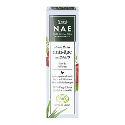 Afbeelding van N.A.E. biologisch anti aging serum voor het gezicht, met druivenpitolie, aloë vera, hyaluronzuur, gecertificeerd, vegan formule, 98% ingrediënten van natuurlijke oorsprong, inhoud 30 ml