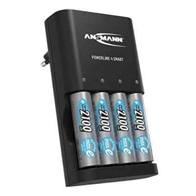 Afbeelding van ANSMANN oplader voor Powerline 4 Smart batterijen (1 stuk) + x HR6 2100 mAh automatische 1 tot HR6/HR03 laadstation met reparatiemodus en detectie van