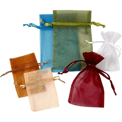 Afbeelding van Organza zakjes, afm 7x10 cm, 10x15 kleuren assorti, 30 assorti