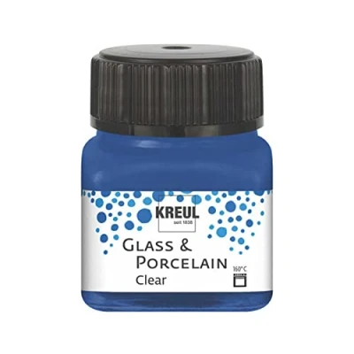 Afbeelding van KREUL 16217 Glass &amp; Porcelain Clear donkerblauw, in 20 ml glas, transparante verf voor glas en porselein op waterbasis, sneldrogend, transparant