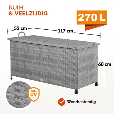 Afbeelding van Polyrattan Kussenbox Grijs 122x56x61cm met wielen