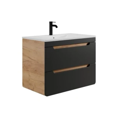 Afbeelding van Hangend badmeubel met inbouwwastafel 80 cm Licht naturel en antraciet ARUBA L x H 59 D 46