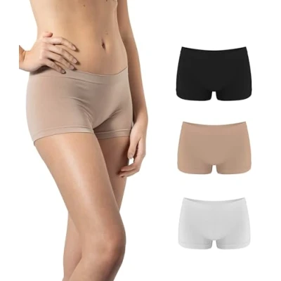 Afbeelding van Risalti Damesboxershorts, microvezel, 3 delig, naadloos damesondergoed, damesshorts, zachter dan katoenen gemaakt in Italië, wit/zwart/naturel