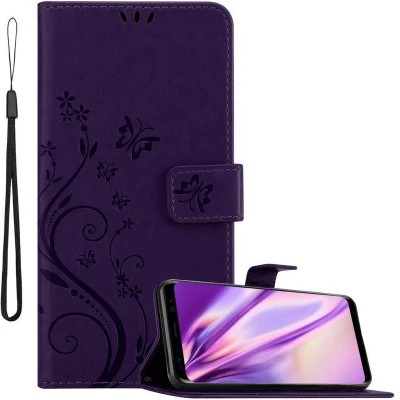 Afbeelding van Cadorabo Hoesje geschikt voor Samsung Galaxy S8 PLUS in BLOEMEN DONKER PAARS Beschermhoes bloemmotief met magnetische sluiting, standfunctie en kaartsleuven Book Case Cover Etui