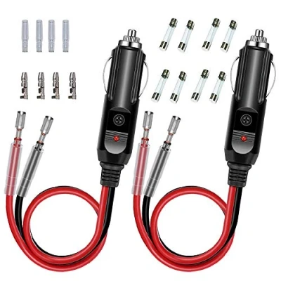 Afbeelding van GTIWUNG 2 pack autovervanging 12V sigarettenaansteker mannelijke stekker met kabels, 15A zekeringbescherming LED licht, vrouwelijke stekker, verlengkabel voor motorfiets, auto, tractor