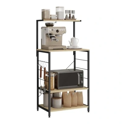 Afbeelding van WOLTU RGB9285hei Magnetronrek opbergplank keuken 60x40x123cm,Metalen plank 3 Tier Zwart+Lichteiken