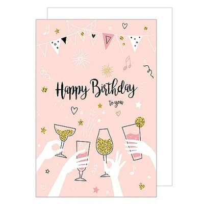 Afbeelding van Edition Seidel Premium XXL wenskaart verjaardag met envelop DIN A4 Happy Birthday to You man vrouw champagne roze (A4 G2954)