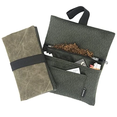 Afbeelding van GUGGIARI® Tabaksgrap van zacht leer met praktische vakken voor: filtertips, rolpapier en aansteker zak voor tabakszak 30/50 g, Groen