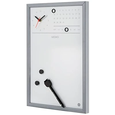 Afbeelding van Bi Office Magneetbord, droog afwisbaar, met klok/weekplanner, 30 x 45 cm, grijs