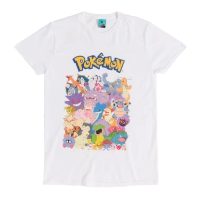 Afbeelding van wit T shirt met Pokémon personages, wit/gebroken