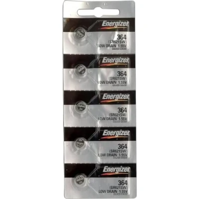 Afbeelding van Batterijen ENERGIZER 364/363 (Sr621 W, SR621SW) Zilver Oxide horloge batterij. On Slijtage Band (Set van 5)