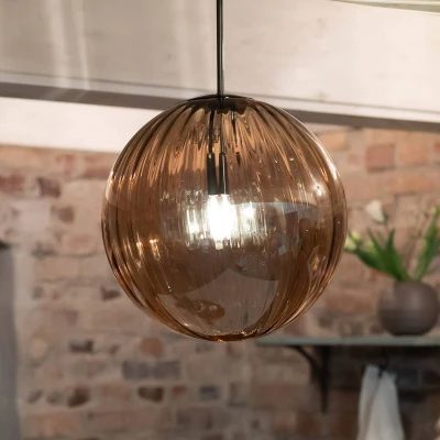 Afbeelding van Hanglamp Fengari, stekker, barnsteen, glas, Ø 35 cm