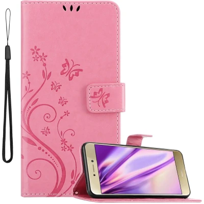 Afbeelding van Cadorabo Hoesje geschikt voor Huawei P8 LITE 2017 / P9 in BLOEMEN ROZE Beschermhoes bloemmotief met magnetische sluiting, standfunctie en kaartsleuven Book Case Cover Etui
