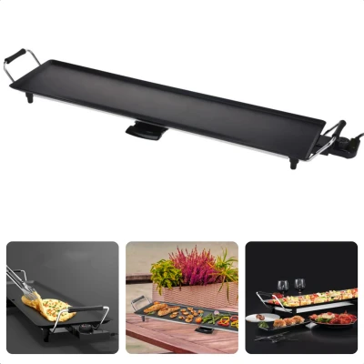 Afbeelding van Cheqo® XXL Tafelgrill Grillplaat Bakplaat Teppan Yaki Teppanyaki Gourmetten 87cm Anti aanbaklaag Met Lekbak &amp; Thermostaat 1800W 10+ Personen