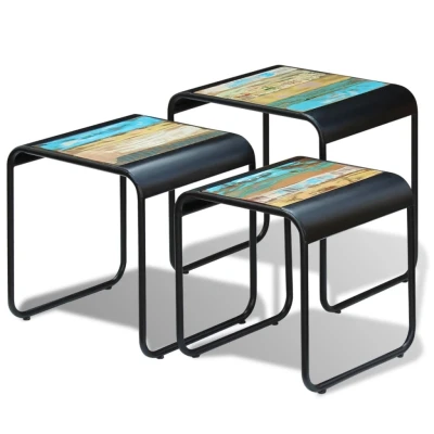 Afbeelding van 3 delige Tafeltjesset massief gerecycled hout