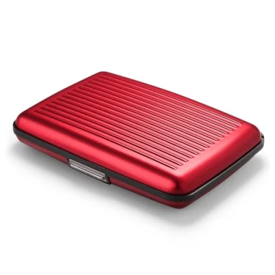 Afbeelding van Porte cartes en aluminium avec fermoir métal, protection RFID contre la fraude et démagnétisation, portefeuille compact, modèle Smart Case STOCKHOLM (Aluminium Red)