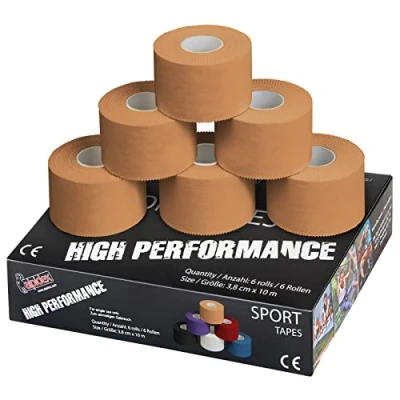 Afbeelding van ALPIDEX 6 x sporttape, 3,8 cm 10 m, verschillende kleuren, gewrichtsband, niet elastisch, handbal, voetbal, volleybal, kleur: huidskleur