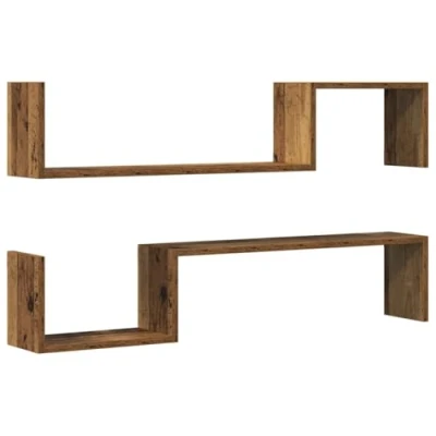 Afbeelding van vidaXL Wandschappen 2 st 100x15x20 cm bewerkt hout oud houtkleurig