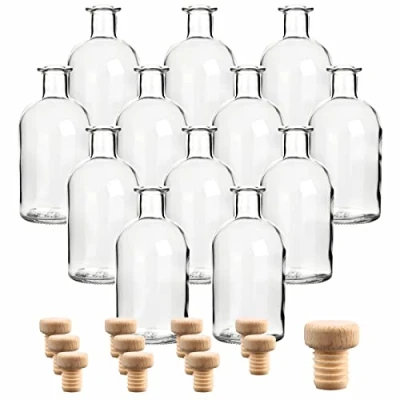 Afbeelding van Gouveo Set van 12 glazen flessen voor apotheken, 250 ml incl. Houten greepkurk