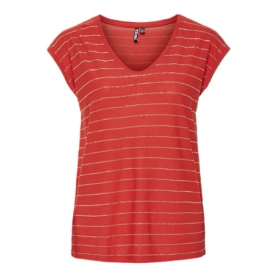 Image de Pieces T shirt Pcbillo Lurex Stripes Noos Bc pour femme, Poppy Red, S
