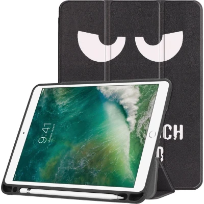 Afbeelding van imoshion Tablet Hoes Geschikt voor iPad Air 2 (2014) / 1 (2013) 6 (2018) 9.7 inch 5 (2017) Design Trifold Bookcase Zwart Meerkleurig /Don&#039;t touch