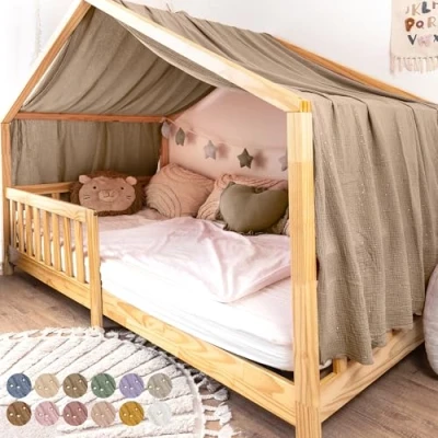 Afbeelding van lilimaus bedhemel [donkerbeige] 100% katoenen chiffon handgemaakte hemel decoratieve voor meisjes en jongensbed kinderbed bedgordijn