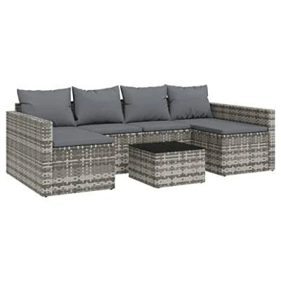 Image de vidaXL Salon de jardin 2 pcs avec coussins Résine tressée Gris310233