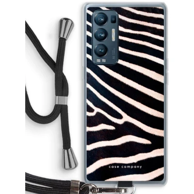 Afbeelding van Case Company® hoesje met Koord geschikt voor Oppo Find X3 Neo Zebra Telefoonhoesje Zwart Bescherming aan alle Kanten en Over de Schermrand