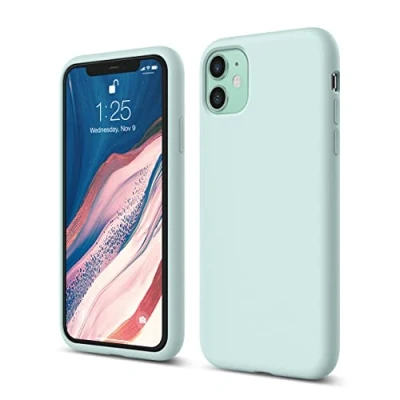 Afbeelding van elago Liquid siliconen hoesje, compatibel met iPhone 11 (6,1 inch), volledige bescherming: 3 laags, verhoogde rand voor scherm en camera (Baby Mint)