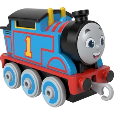 Afbeelding van Fisher Price Thomas en zijn vrienden, blauwe locomotief nr. 1 van metaal om te duwen, met kunststof connectoren voor aansluiting op andere treinen, verzamelen, speelgoed kinderen,