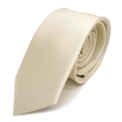 Afbeelding van TigerTie Smalle satijnen stropdas in effen kleur verschillende kleuren, Crème beige ivoor, One Size