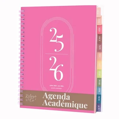 Afbeelding van Rileys Planner Schoolagenda 2024 2025, 18 maanden, flexibele omslag, notitiepagina&#039;s, dubbele spiraalbinding, 20 x 15 cm (roze, Frans)