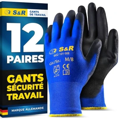 Afbeelding van S&amp;R Werkhandschoenen 12 paar heren dames licht en duurzaam maat 8 9 10. Handschoenen voor knutselen tuinieren schilderen montage verpakking