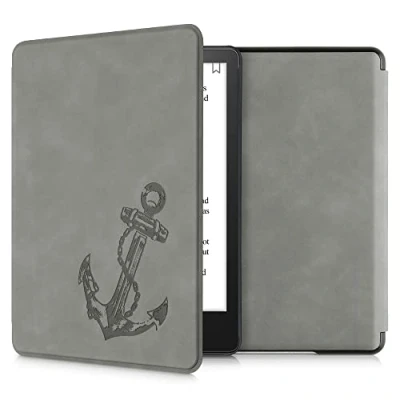 Afbeelding van kwmobile e reader hoesje geschikt voor Amazon Kindle Paperwhite 11. Generation 2021 hoes Ereader flip case met standaard Kunstleren cover Vintage Anker design in grijs