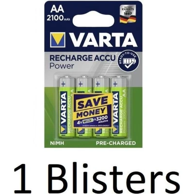 Afbeelding van 4 Stuks (1 Blister a st) Varta Oplaadbare Batterij Recharge Accu Power AA 2100mAh