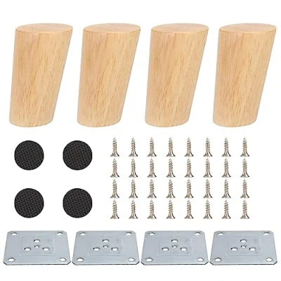 Afbeelding van Massief houten meubelpoten, 4 stuks, 8 cm, met montageplaten en schroeven viltglijders, voor bank, bed, bank