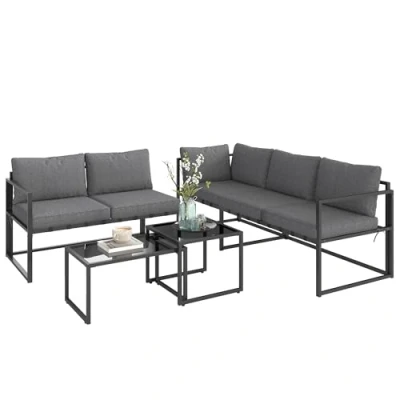 Afbeelding van Outsunny Tuinbankset Staal 194x70x67cm Grijs