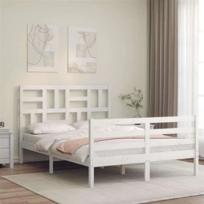 Image de vidaXL Cadre de lit avec tête blanc 120x200 cm bois massif