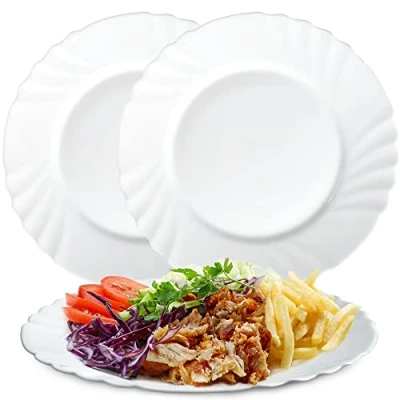 Afbeelding van KADAX Set van 3 platte borden gehard glas, borden, taartborden, ronde saladeborden, vaatwasmachinebestendig (Ø 25,5 cm, wit)