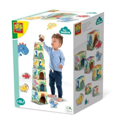 Image de Tour de blocs a empiler avec figurines dinosaures Jeu d&#039;adresse SES CREATIVE empilable 3 dinosaures.