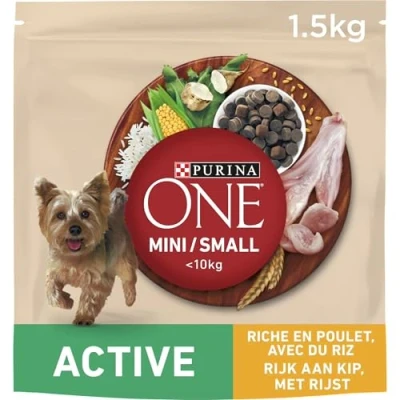Afbeelding van 18kg (12x1,5kg) Mini Active Kip &amp; Rijst Purina ONE Hondenvoer