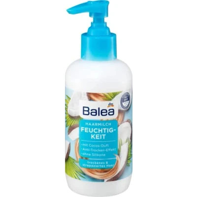 Afbeelding van Balea Vochtinbrengende haarmelk, 200 ml, voor droog en beschadigd haar, anti uitdroging, kokosgeur, siliconenvrij, huidtolerantie dermatologisch getest