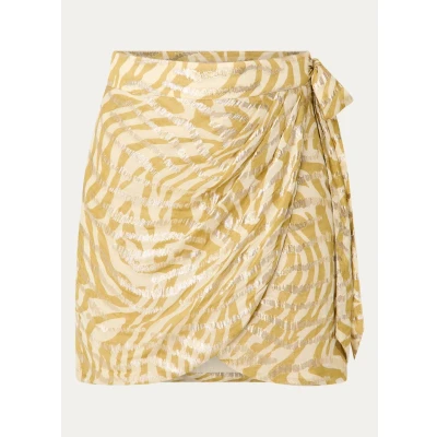 Afbeelding van JOSH V dames Cameo mini rok met jacquard dessin en lurex in de kleur Mosterd, maat: M
